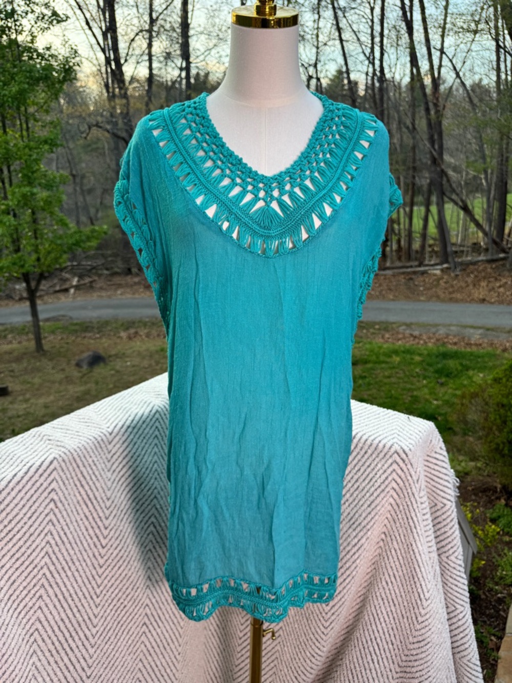 Turquoise Crochet-Trim Beach Vacation Cover-Up Dress